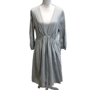 Kalita Cotton Maxi Dress Womens Small Medium Gray Deep V Neck Long Sleeve